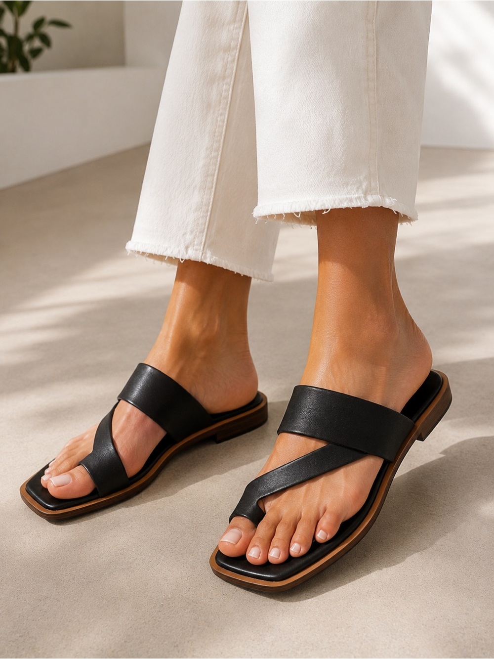 Franco Sarto Monalee Black Leather Square Toe Slide Sandals 8.5M NWOT